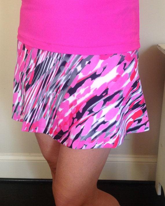 SALE XL Hot Pink Black White Print Tennis Skirt Running Skort