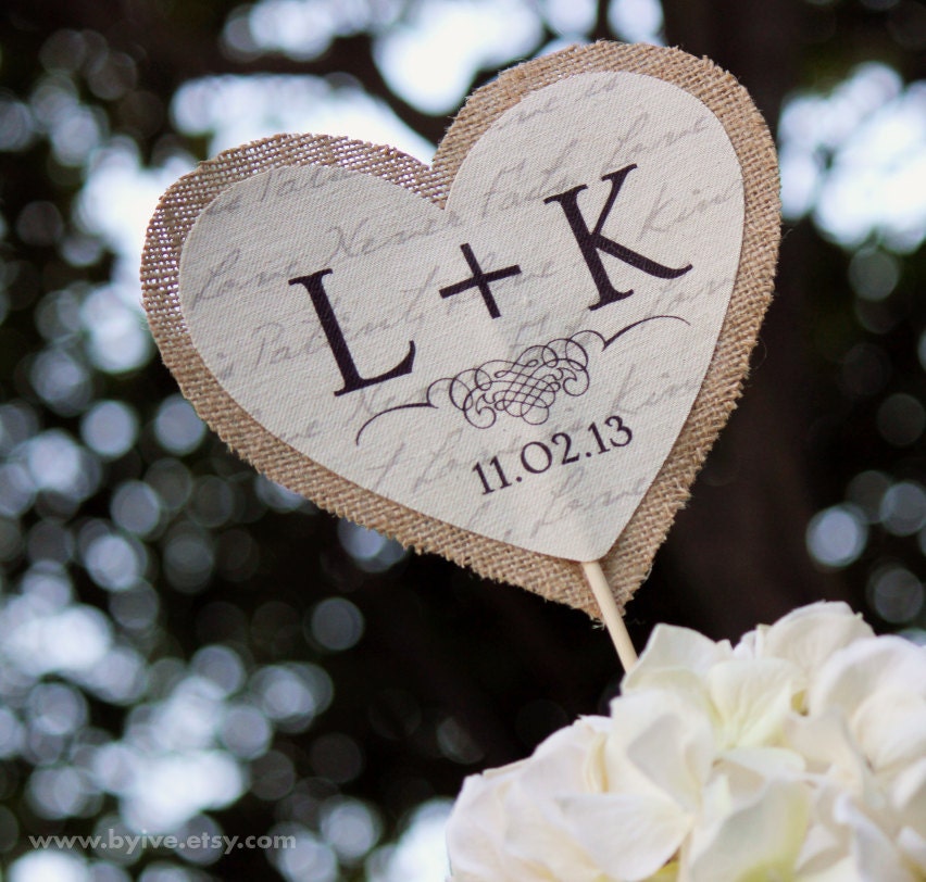 Burlap And Fabric Cake Topper For Rustic Wedding Decor Monogram Couple Initials Heart Burlap And Fabric Cake Topper For Rustic Wedding Decor Monogram Couple Initials Heart
