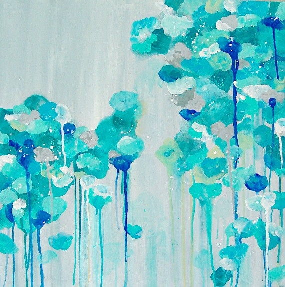 Abstract Painting Gray Aqua Cerulean Blue Designer painting