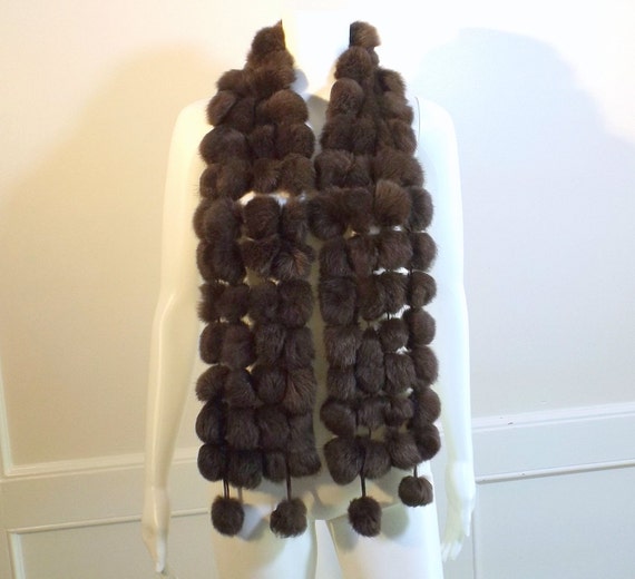 pom pom etsy wonderful Morquita by for Fur KatsCache Pom Scarf Rabbit Pom RESERVED