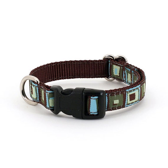 xxs / xs green and brown adjustable Dog Collar Hopscotch In