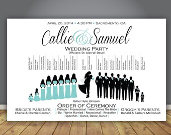 Silhouette Wedding Program, Wedding Party - Horizontal Layout, 8.5"x5.5", Design 7