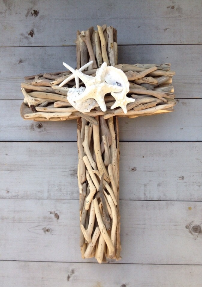 Driftwood Seashell Cross