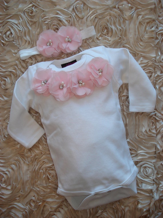 Infant Baby Girl One Piece Set White Long Sleeve Set with