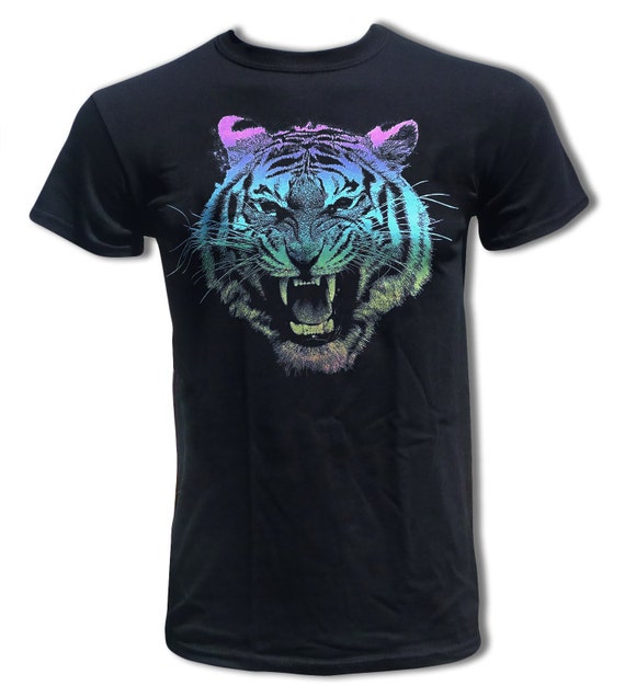Tiger T Shirt 80's Rainbow Design Graphic Tees by StrangeLoveTees