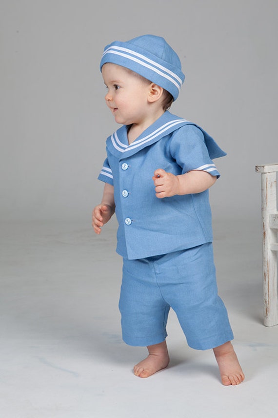 Items similar to Baby boy sailor outfit baptism linen suit boy ring