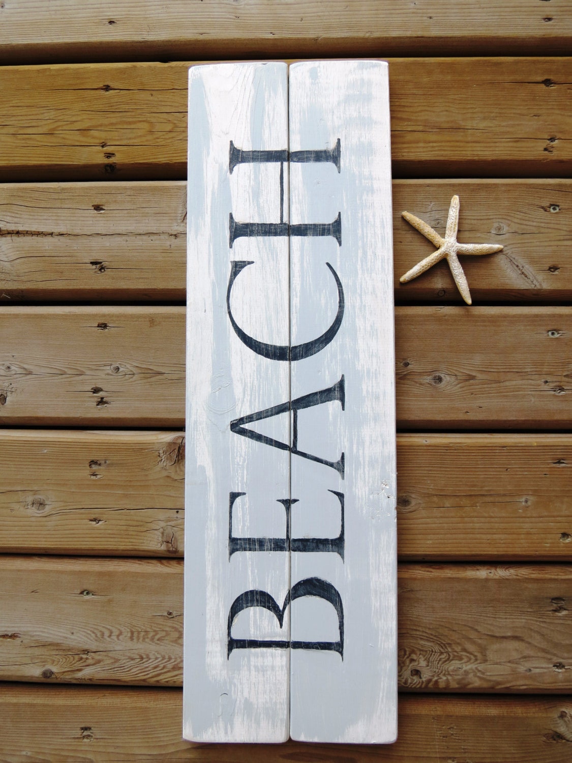 Handpainted Distressed Wood Beach Sign Weathered Nautical