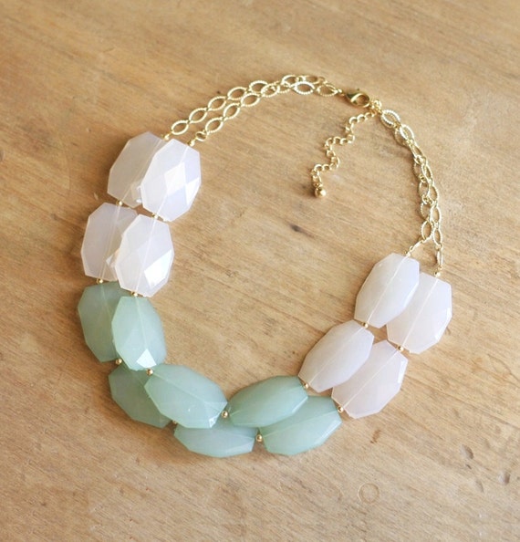 Mint and White Double Strand Statement Necklace by ShopNestled