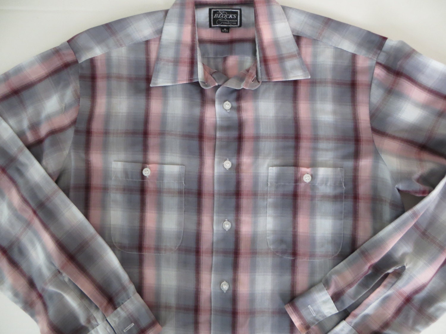 Vintage Shadow Plaid Shirt Pink and Gray Long Sleeves 2