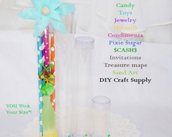 Clear Plastic Tubes-Candy Tubes-Favor Tubes-Princess Wand-Magic Wand-Pirate Sword-Sabor-Gumball Tube-Ribbon Wand-Party Favor-Supplies -Fairy