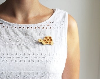 Laser Cut Wooden Turtle Brooch/ Tortoise Brooch