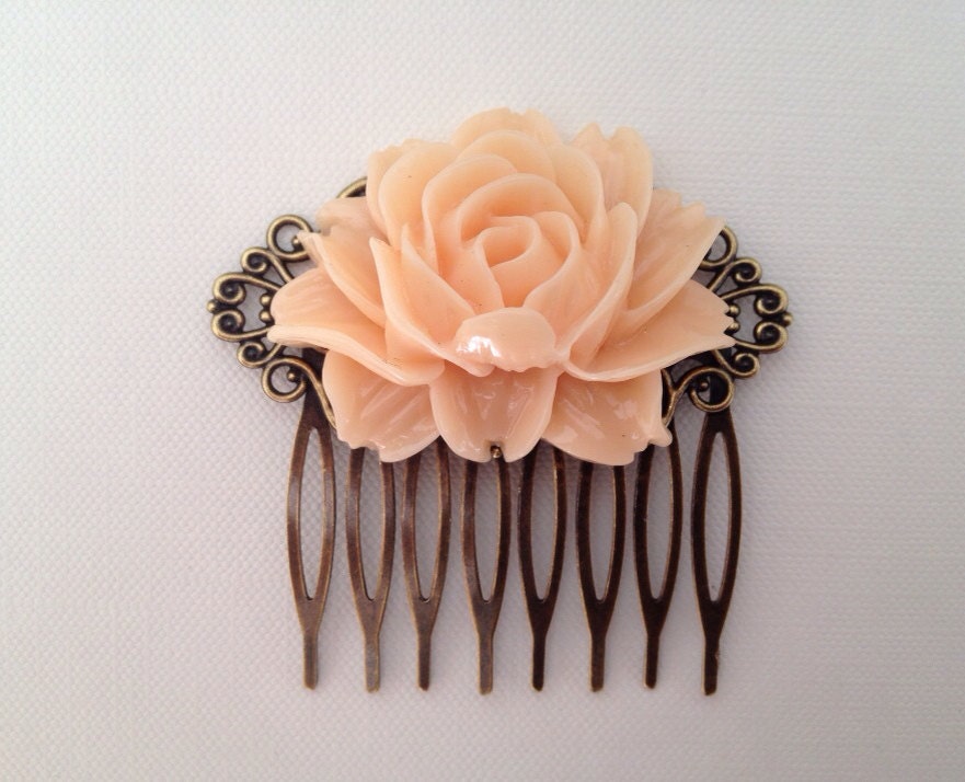 Spring Floral Hair Comb Coral Flower Hair Comb by Vachonista