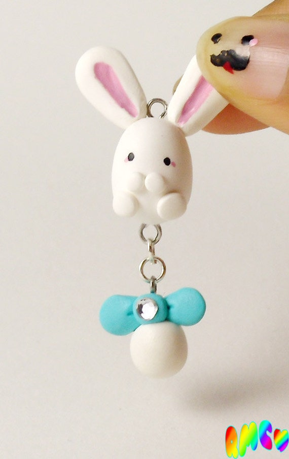 Bunny Charm Polymer Clay Charm Dangle Charms White Rabbit