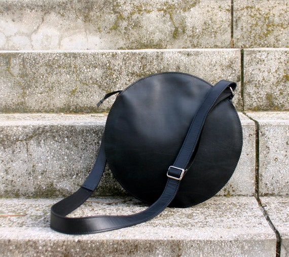 Black leather bag cross body round bag leather crossbody