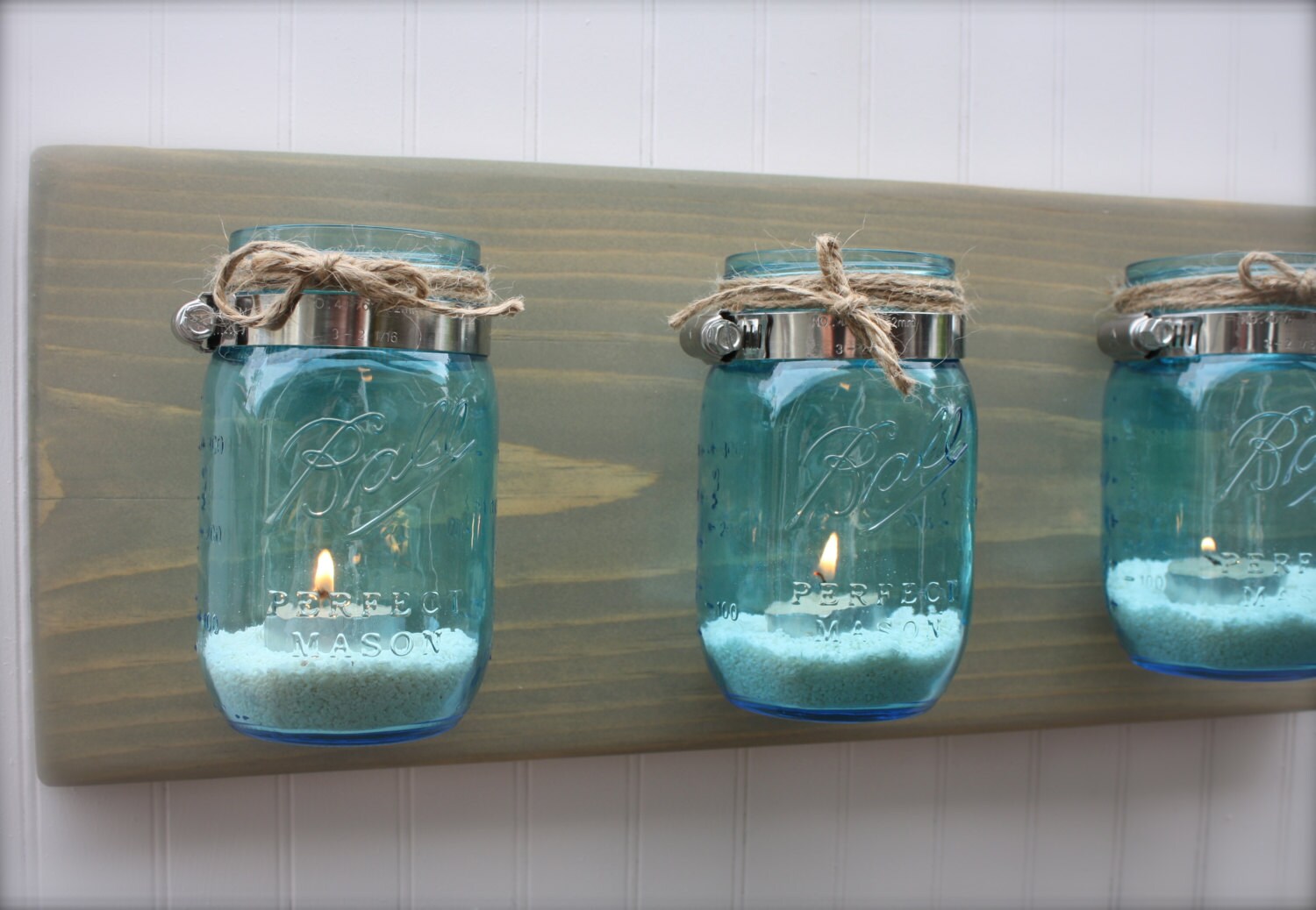 Blue Mason Jar Wall Vase Sconce Modern Rustic by kateandcass