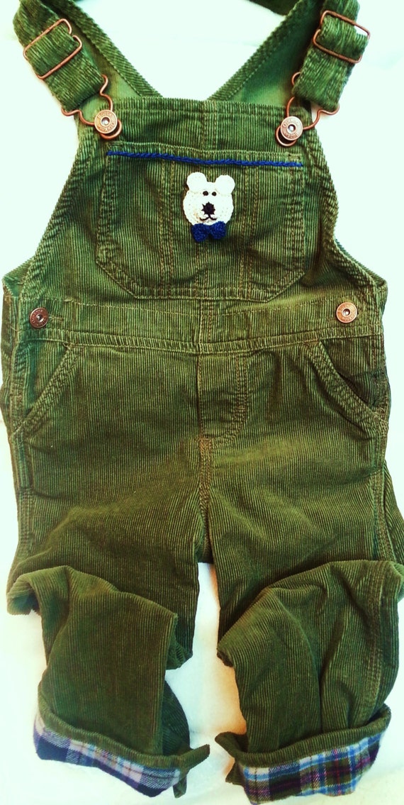 Boys Infant Toddler Olive Green Corduroy Overalls Long by ByCyndie