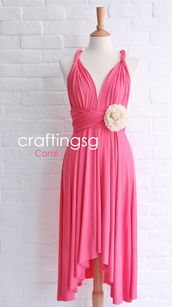 Bridesmaid Dress Infinity Dress Coral Pink Knee Length Wrap