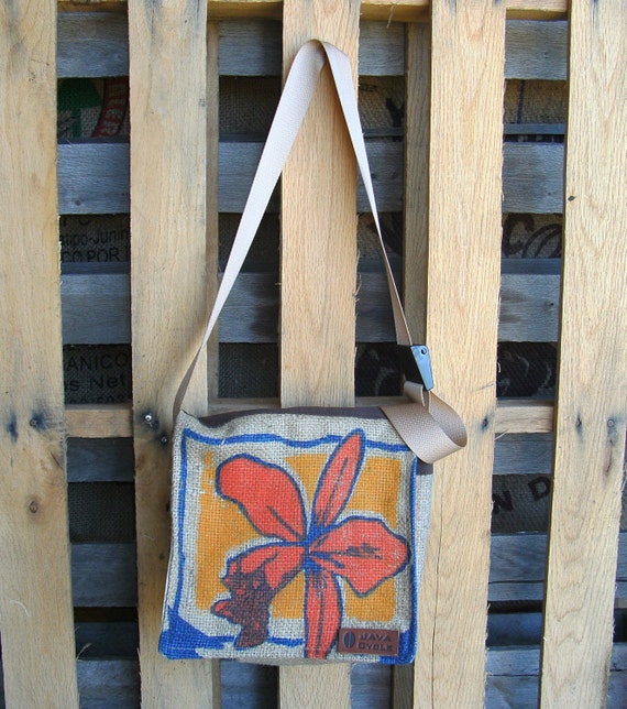 Santos Shoulder Bag - Yellow Orchid - recycled burlap coffee bag