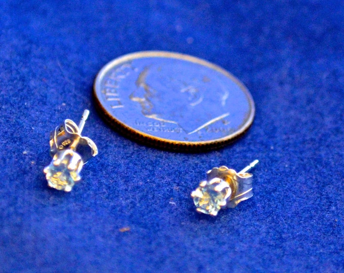 Petite Aquamarine Studs, Petite 3mm Round, Natural, Set in Sterling Silver E381