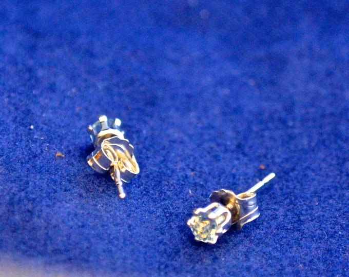 Petite Aquamarine Studs, Petite 3mm Round, Natural, Set in Sterling Silver E381