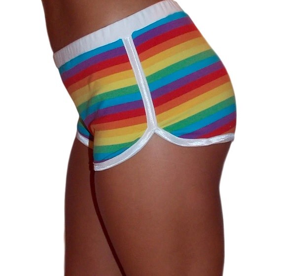 80s Retro Rainbow Striped Stretch Track Shorts