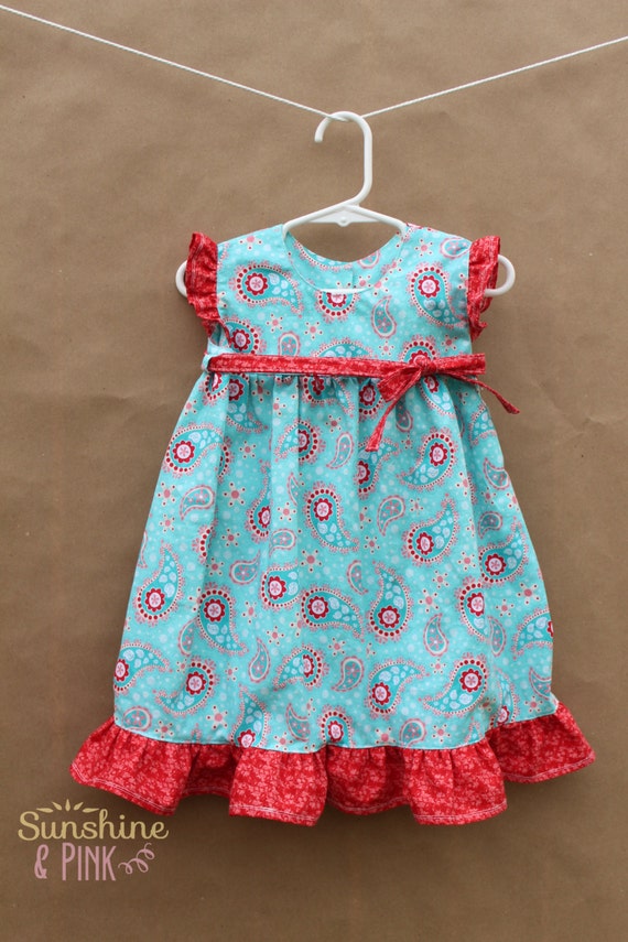 2T Blue and Red Ruffle Dress with Cap Sleeves