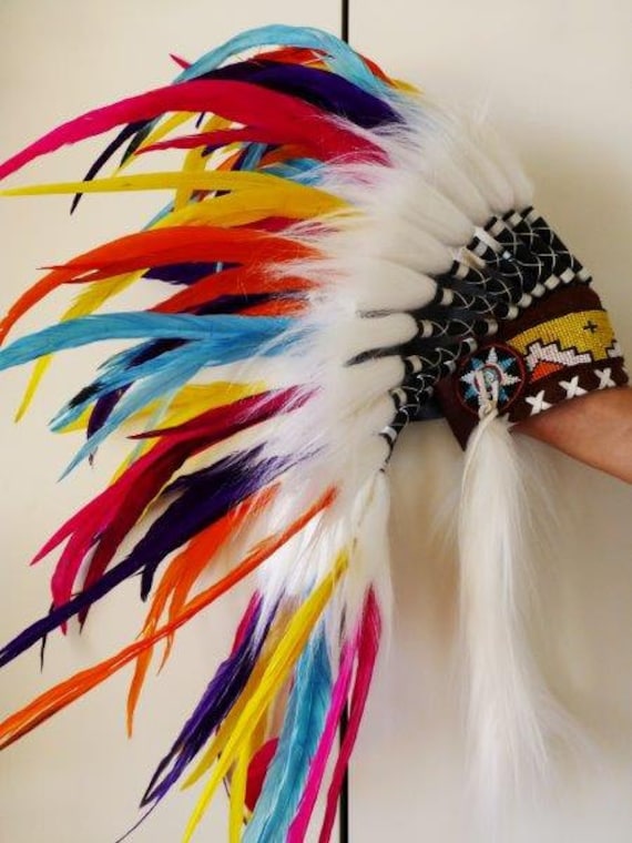 Indian Iris Colorful Feather Headdress by THEWORLDOFFEATHERS