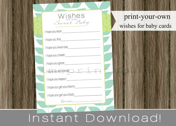 Baby Well Wishes Cards neutral boy or girl aqua blue and green INSTANT DOWNLOAD diy digital printable file print your own , babyshower Il_570xn