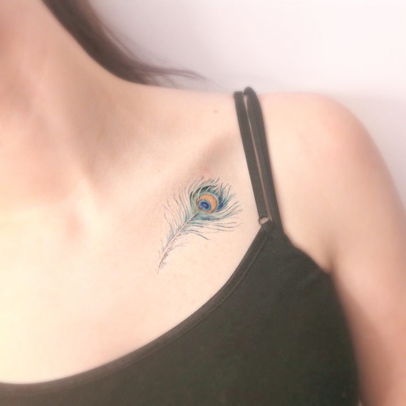 Peacock Feather Temporary Tattoo - Blue, Feather, Peacock, Wedding 