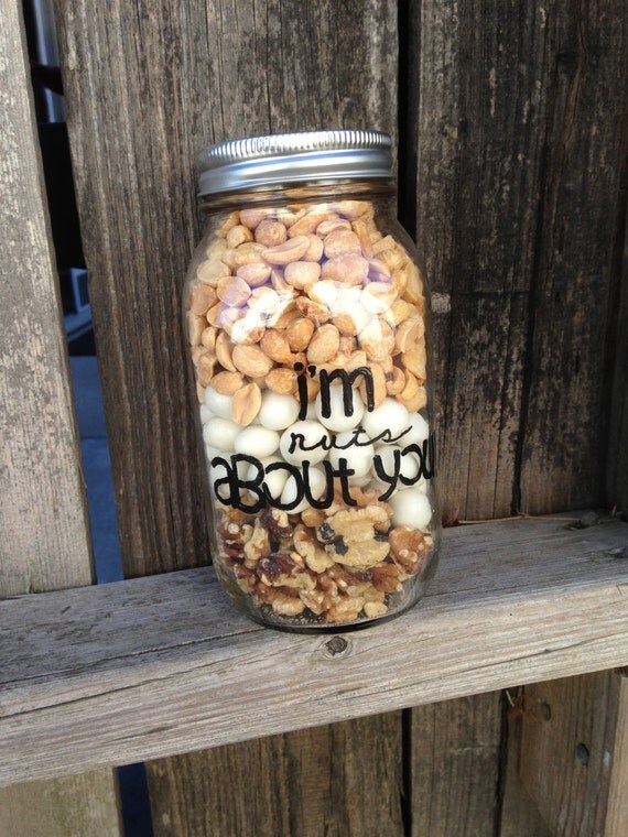 Items similar to Im Nuts About You! Hand Painted Mason JarFill with NutsAnniversary Gift