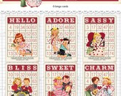 Digital Vintage Style Valentine Bingo Cards/ dark red and cream retro ephemera cards / 5" by 7" and 3.5" by 5" / downloadable / printable Il_170x135