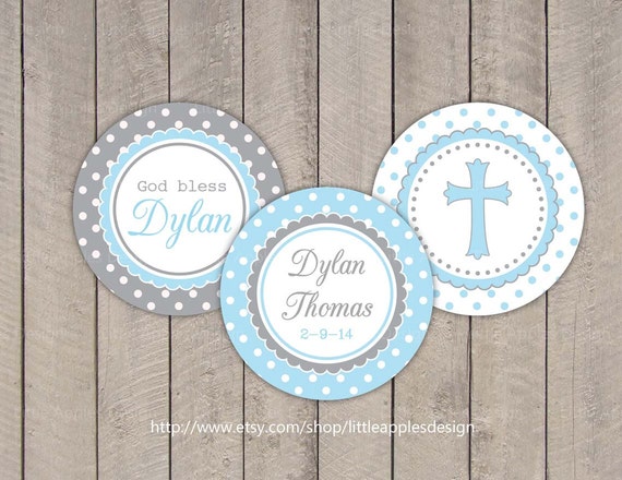 Baptism Cupcake Toppers / Boy Baptism Cupcake Toppers / Blue