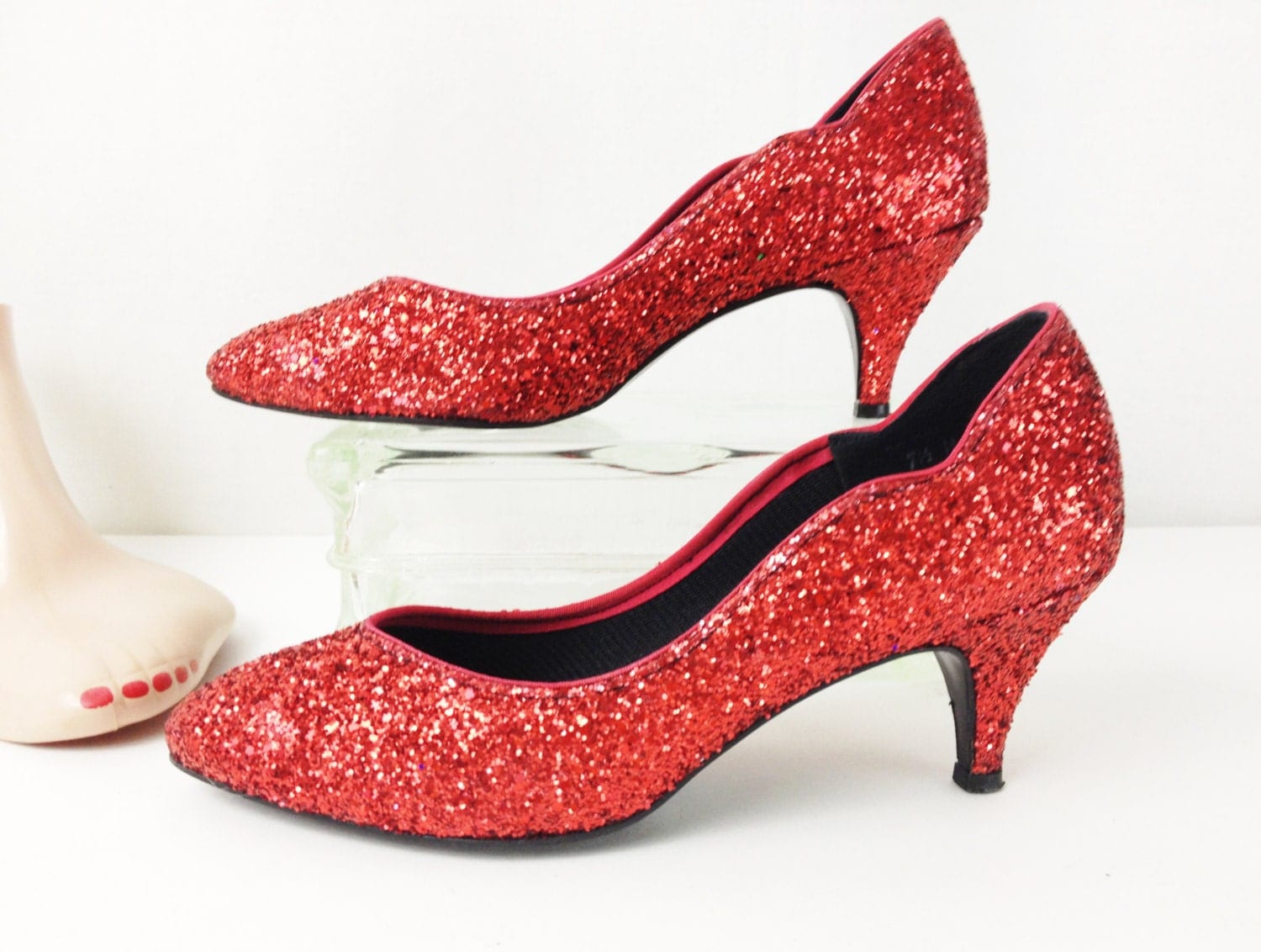 Vintage Ruby Red Heels Glitter Heels Red Pumps Sparkle