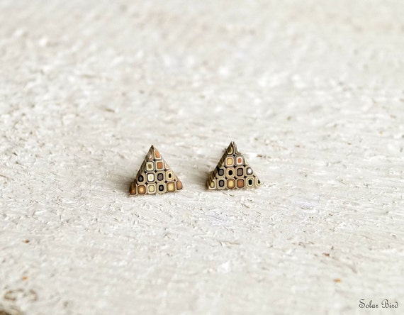 Geometric earrings - Triangle Earring Studs - Brown yellow -  Modern earrings