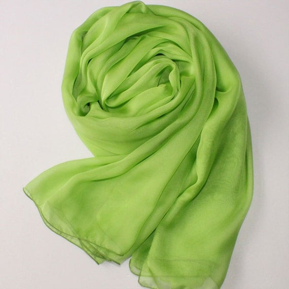 Lime Green Silk Scarf Chartreuse Mulberry Silk Chiffon Scarf