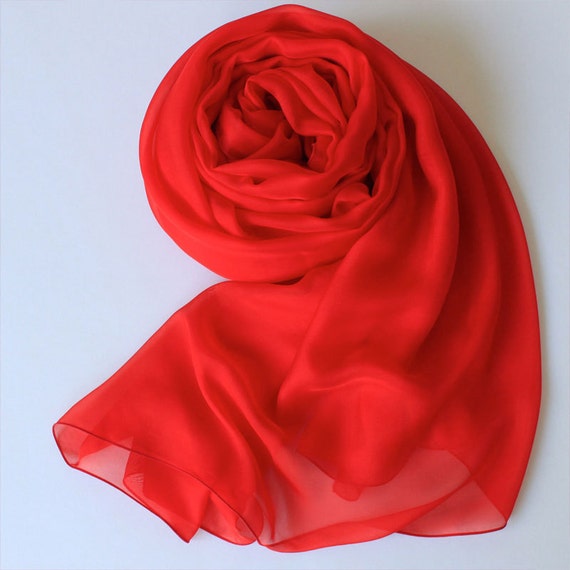 True Red Silk Scarf Bright Red Silk Chiffon Scarf AS6