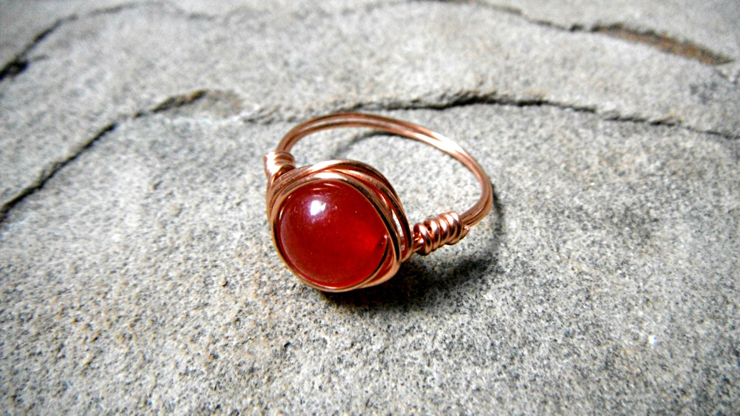 Cherry Red Jade Ring Wire Wrapped Ring Jade Stone Ring Jade