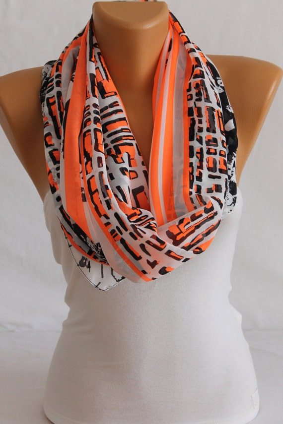 Neon Orange Chiffon Foulard Neck Wrap ScarfESCHERPE by escherpe