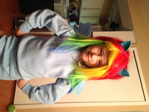 Rainbow Dash Wig MLP Raibow Unicorn Pony Costume My Little Pony With Ears, Child, my little pony cosplay