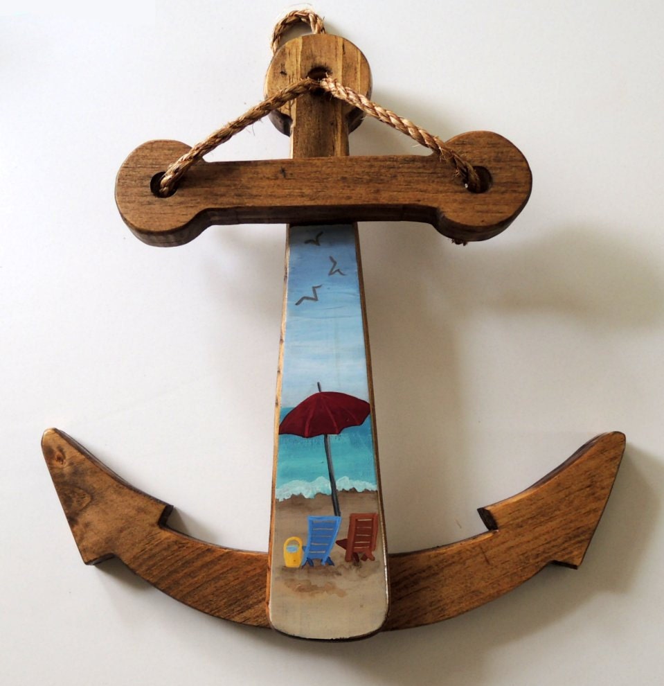 Handmade Wooden Anchor with Beach Scene Made to Order