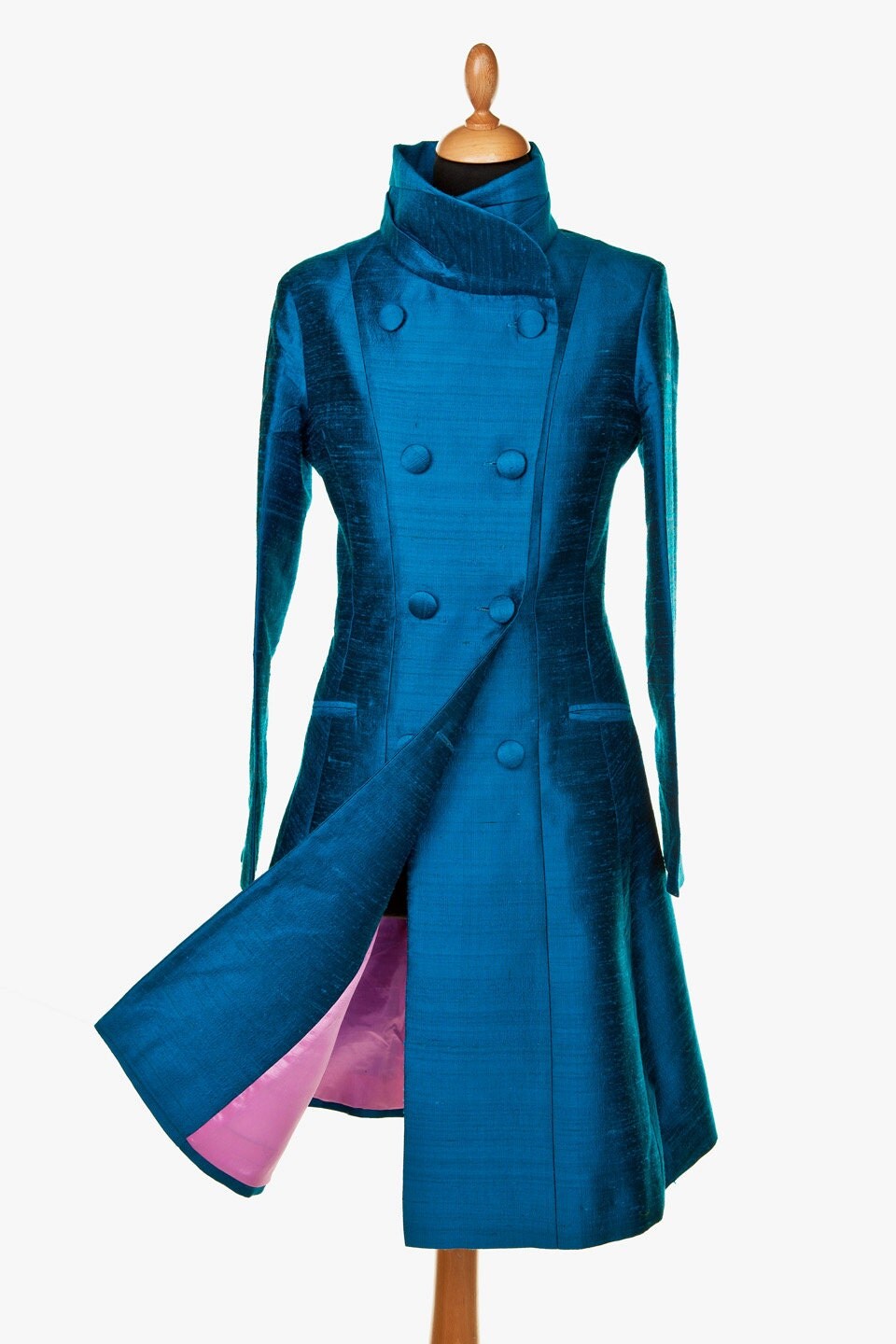 Raw Silk Coat Shot Silk Jacket Coat Vibrant Blue
