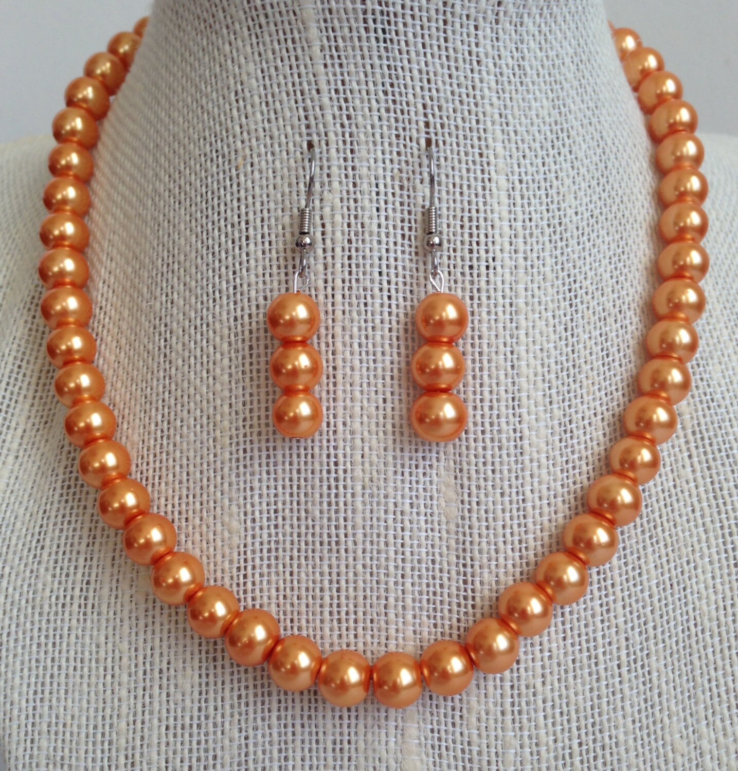 Orange Pearl Necklace Bridesmaid Jewelry Fall Wedding