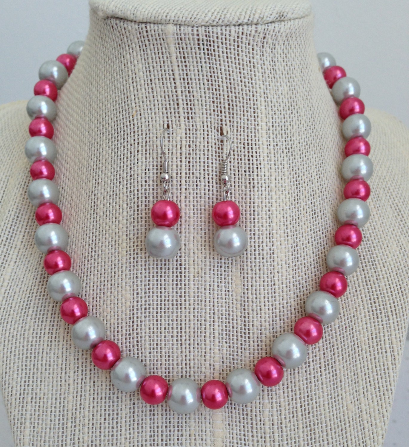 Bridesmaid Wedding Jewelry Raspberry Pink Pearl Necklace