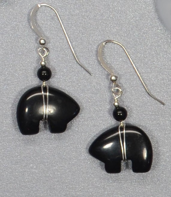 Zuni Fetishstyle Stone Bear Earrings in by JewelrybyZhelaine