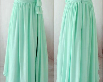 Bridesmaid dresses, long chiffon prom dress, green mint evening gown ...