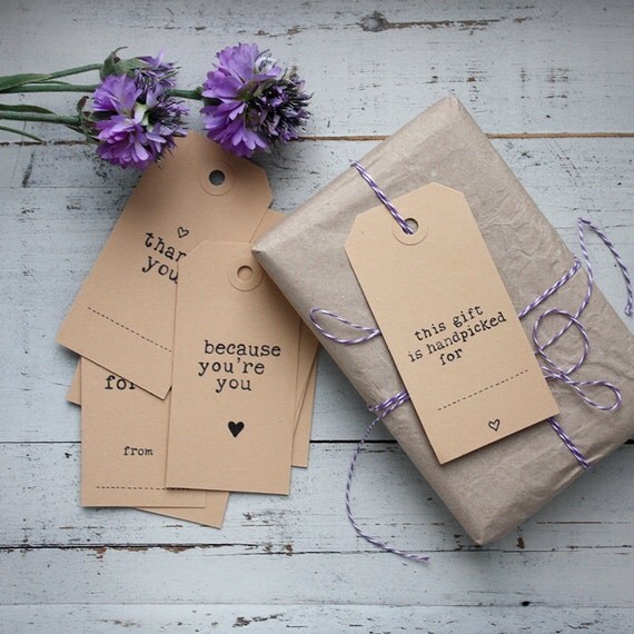 Items similar to Set of 10 gift tags with illustrated text (kraft paper