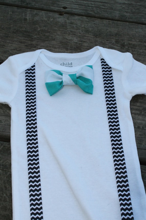 Suspender Onesie Baby Boy Bowtie Onesie Bow TiesTurquoise