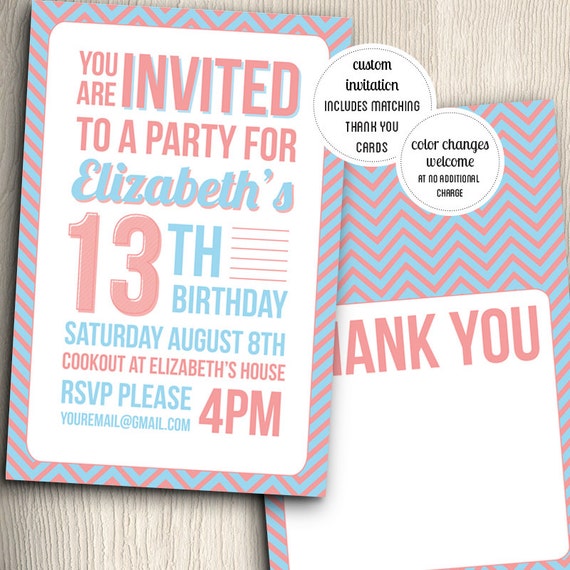 Items similar to Birthday Party Invitation for Teenage 