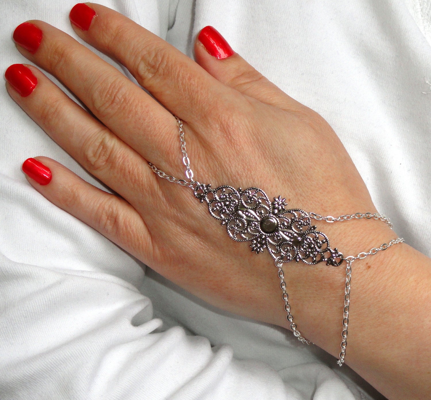 Vintage Finger Ring Bracelets Layered Hand Chain Hand Harness Slave Bracelet For Women
