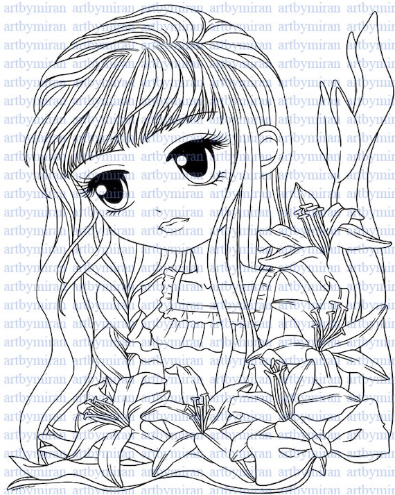 Digital Stamp-Lillian, Digi Stamp, Coloring page, Printable Line art for Card and Craft Supply, Art by Mi Ran Jung